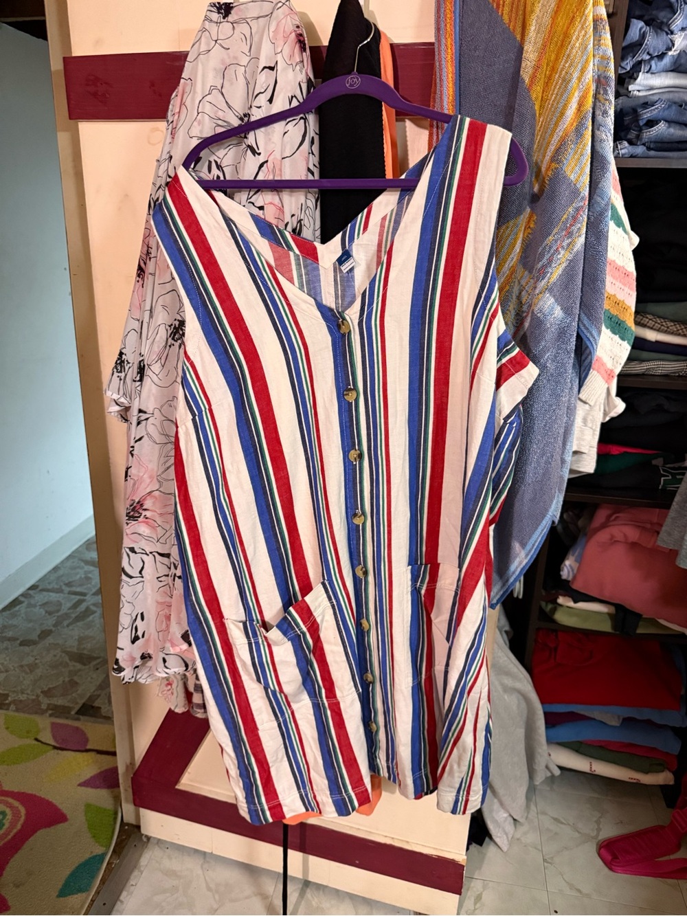 Old Navy Striped Button-Front Mini Dress in Red, Blue & White